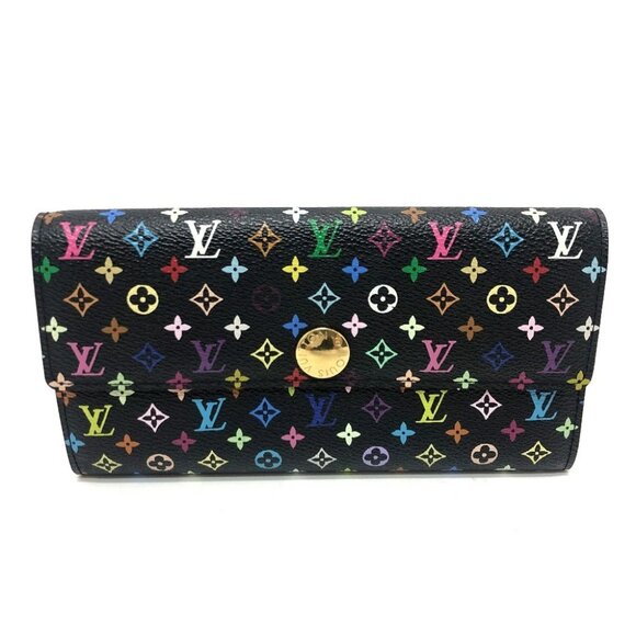 LOUIS VUITTON M93747 Portefeuille Sarah Wallet Flap Long Wallet Black/GoldHW - Picture 1 of 14